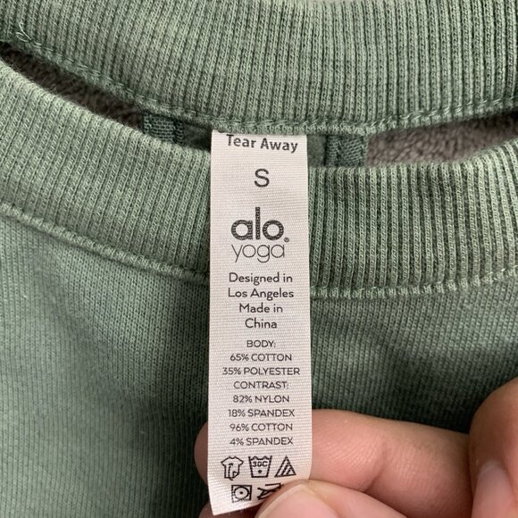 Alo Transcend Cutout Pullover Sweatshirt Womens Small Moss Green Vented Crop Gym - Picture 6 of 9
